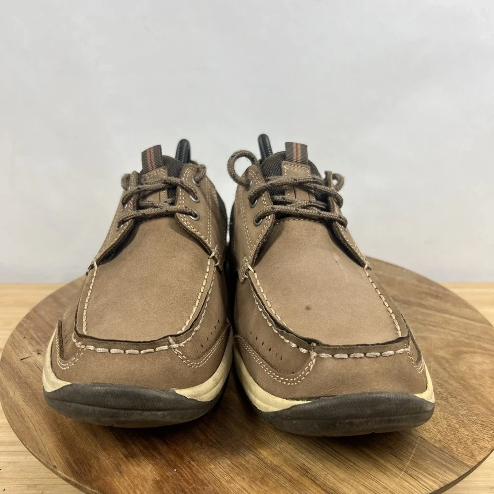 Lands' End Men's Leather Boat Shoes Brown Casual Lace Up Comfort Size 9